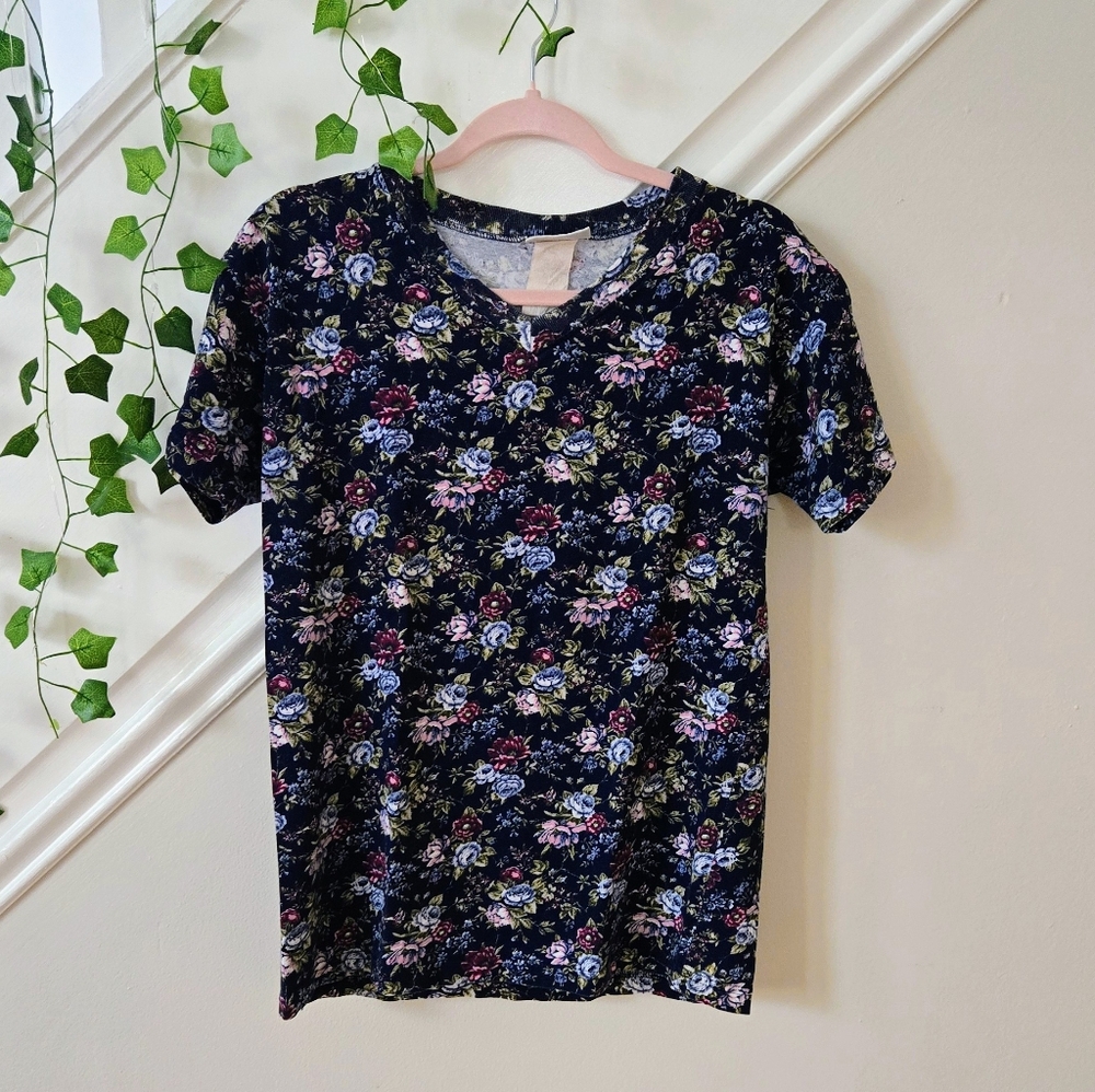 🥀VTG 80s Anchor Blue Floral Cottagecore Shirt